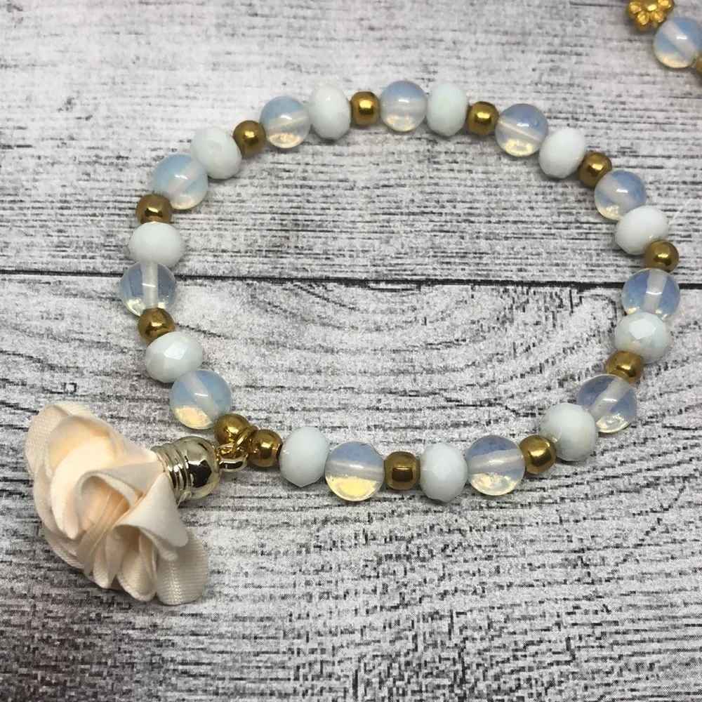 Bundle lot 3 opalite beaded charm bracelets statement boho festival layering